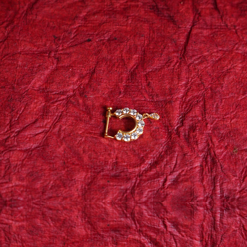 22 Carat Gold Classic Nose Stud With Screw And White Stones |Mukkera  3.5g by Mahita Collections